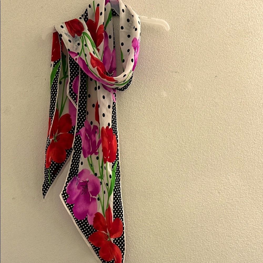 🌺 Floral Polka Dot Women's Scarf with Purple and Red Flowers! One size Fits All!